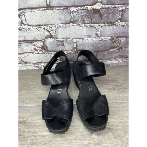 Pedro Garcia Black Leather Platform Suede Wedge Ankle Strap Sandals Women 37.5EU - Picture 13 of 16